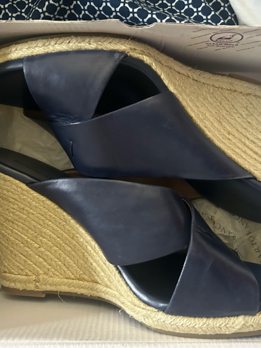 Banana Republic Navy Leather Espadrille Wedges